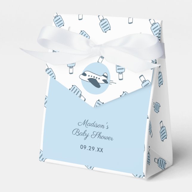 Caja Para Regalos Avión blanco azul + Baby Shower patrón equipaje (Front Side)