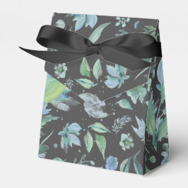 Caja Para Regalos Azul acuarela sobre floral gris oscuro