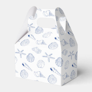 Caja Para Regalos Azul Blanco Dibujado a Mano Conchas de Mar Playa V