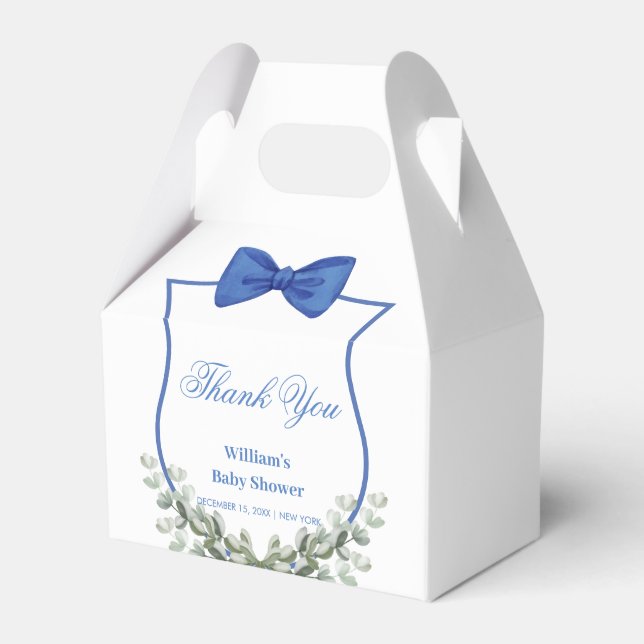 Caja Para Regalos Azul Bow Eucalyptus Escudo Baby Shower Gracias (Front Side)