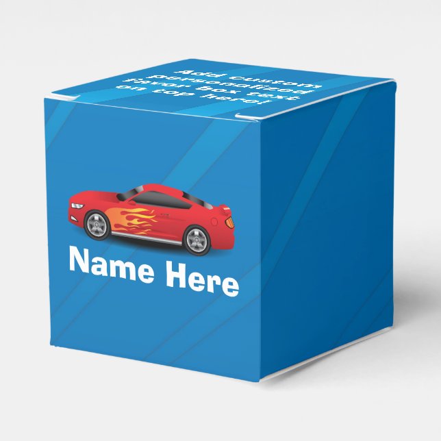 Caja Para Regalos Azul brillante con auto deportivo rojo que aviva a (Costado Anverso)