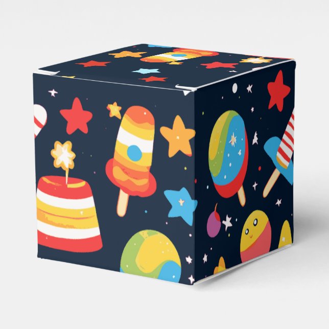 Caja Para Regalos Azul del cielo nocturno con partículas y estrellas (Costado Anverso)