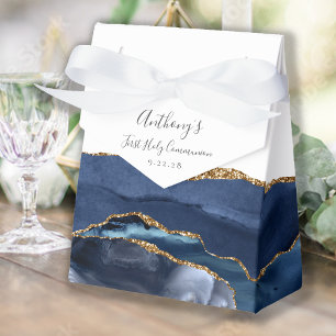 Caja Para Regalos Azul Marino Ágata Dorada Escritura Primera Comunió