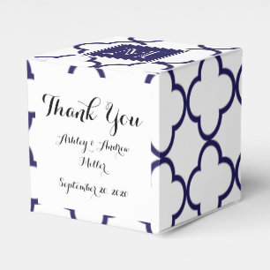 Caja Para Regalos Azul marino, Quatrefoil blanco   Su Monograma