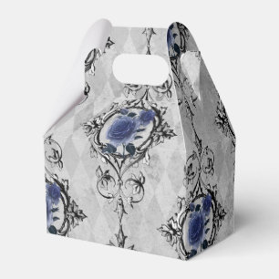 Caja Para Regalos Azul Marino y Floral Victoriano Damask Plateado