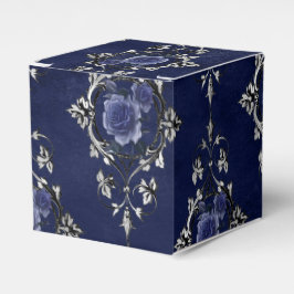 Caja Para Regalos Azul Marino y Plateado Damask Floral Victoriano
