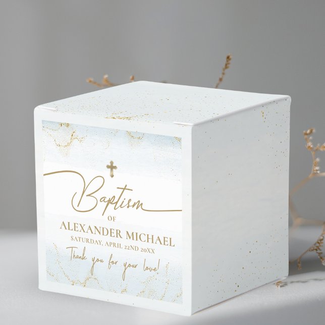 Caja Para Regalos Azul Moderno Gracias Niño Baptismo De La Cruz De O (Subido por el creador)