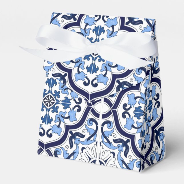 Caja Para Regalos Azul Ornate Floral Mediterráneo Tile Siciliano (Front Side)