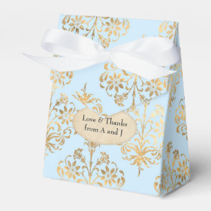 Caja Para Regalos Azul Pastel y Dorado Damask Vintage