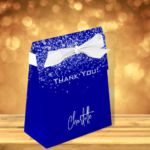 Caja Para Regalos Azul real brillo destellos nombre gracias
