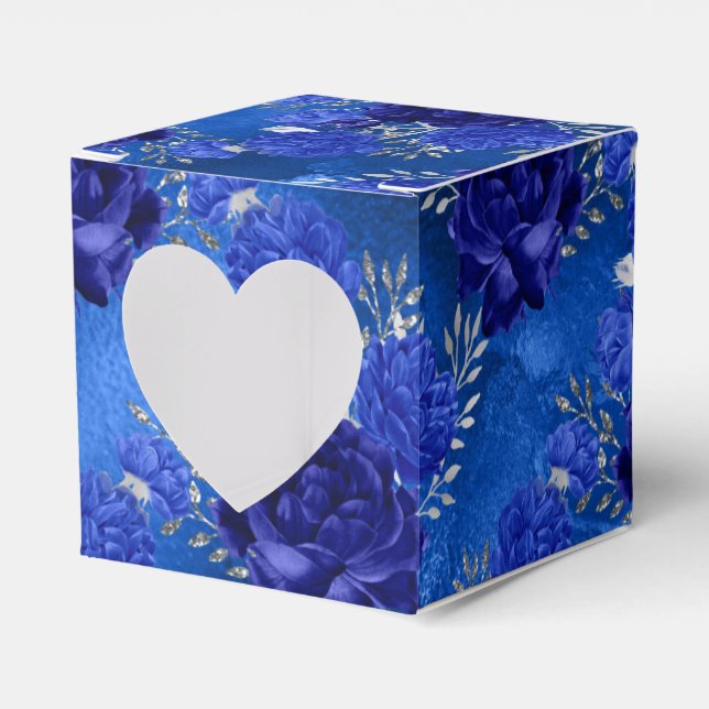 Caja Para Regalos Azul Real y Floral Plateado (Anverso)