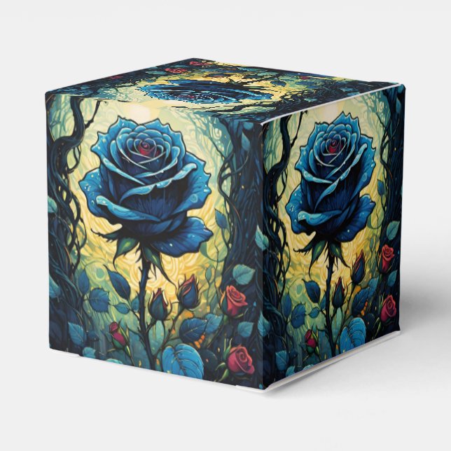 Caja Para Regalos Azul Rosa Vines 1 Cubo (Reverso Costado)
