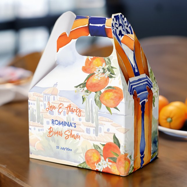 Caja Para Regalos azulejo azul naranja talavera azulejos ducha de no (Orange blue azulejo talavera tiles oranges Spanish bridal shower favor box printed personalized)