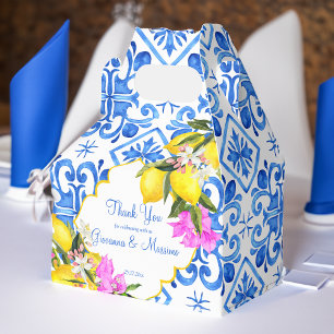 Caja Para Regalos Azulejos azules Buganvilla limón regalo de boda pe