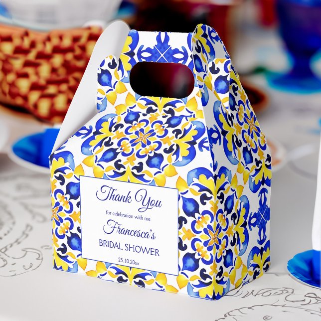 Caja Para Regalos Azulejos azules de Talavera ducha de novia estampa (Talavera azulejo blue tiles bridal shower personalized printed favor boxes bridal shower favors)