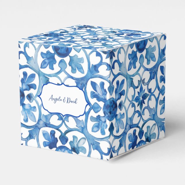 Caja Para Regalos Azulejos Blancos y Azules de la Costa de Amalfi It (Costado Anverso)