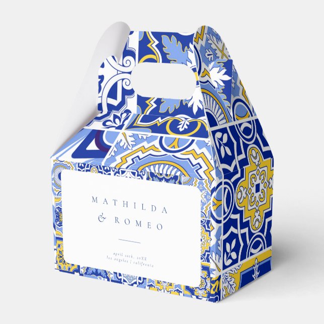 Caja Para Regalos Azulejos mediterráneos azules y Boda de cítricos (Front Side)