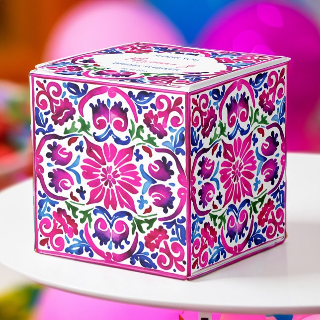 Caja Para Regalos Azulejos mexicanos rosados ducha de novia (Mexican themed wedding bridal shower party favor box pink and blue talavera tiles pattern favor box)
