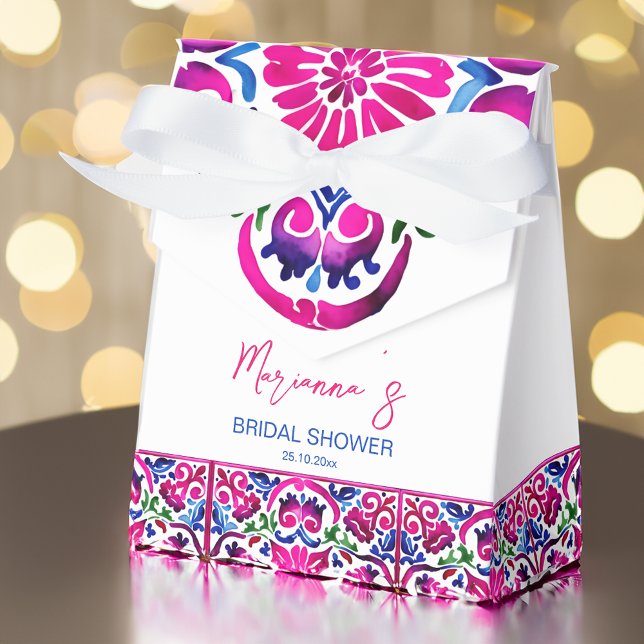 Caja Para Regalos Azulejos mexicanos rosados ducha de novia (Mexican Talavera tiles pink and blue Fiesta Mexicana themed bridal shower favor gift box)