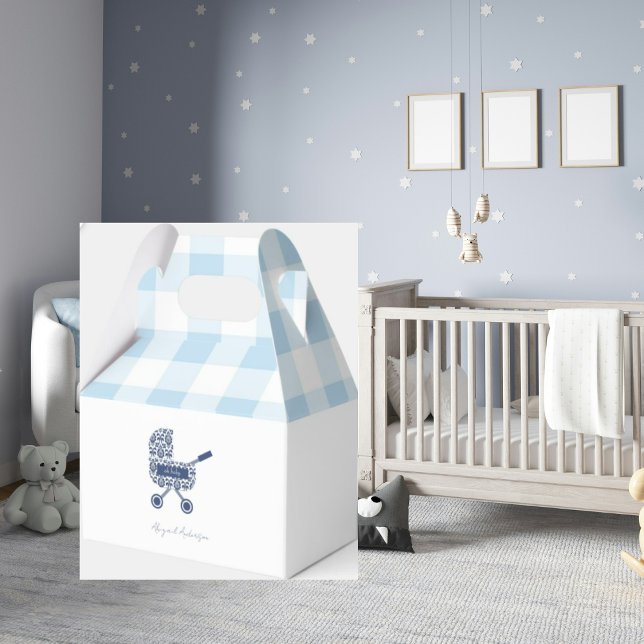 Caja Para Regalos Baby Blue Gingham Pram Baby Shower (Subido por el creador)