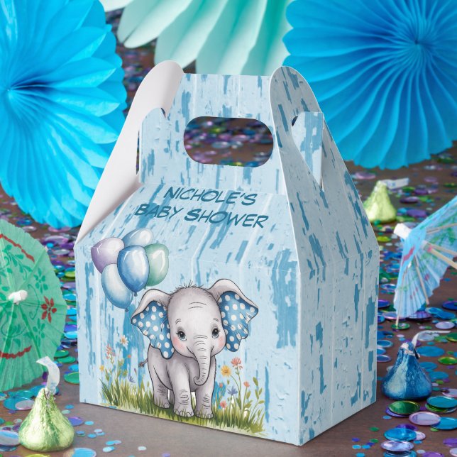 Caja Para Regalos Baby Elephant and Wildflower Boy Baby Shower (Fiesta)