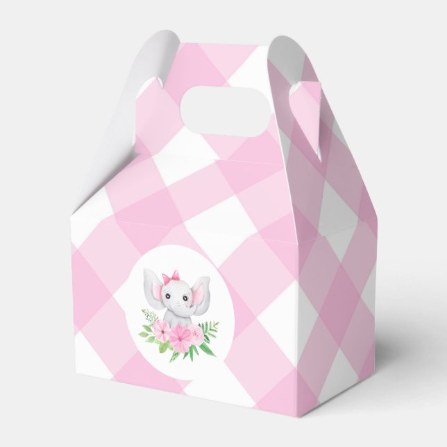 Caja Para Regalos Baby Elephant Chica Favor Box Pink Gingham (Front Side)