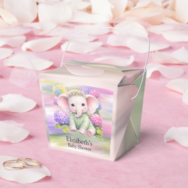 Caja Para Regalos Baby Elephant with Hydrangeas Baby Shower Favor (Boda)