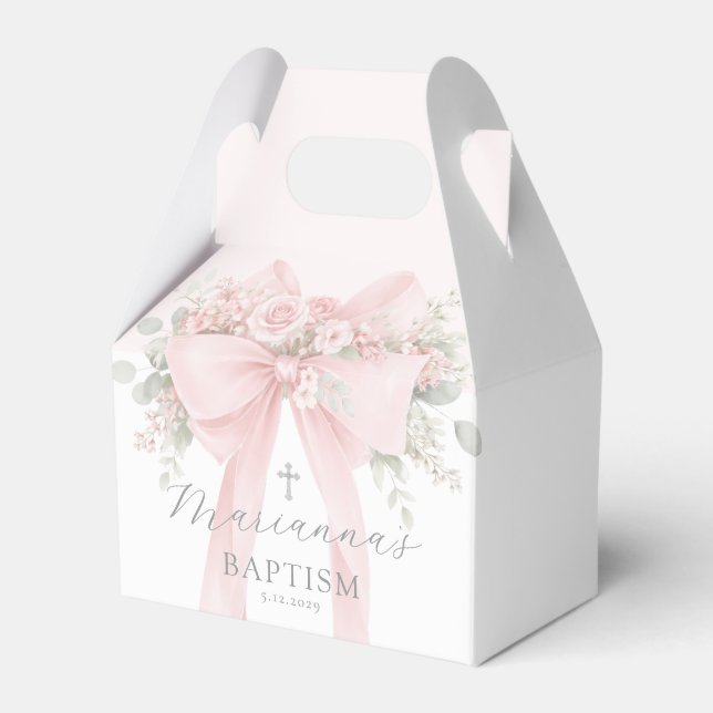 Caja Para Regalos Baby Girl Baptism Floral Blush Pink Bow (Front Side)