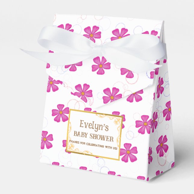 Caja Para Regalos Baby Girl Pink Flowers Favor Box (Front Side)