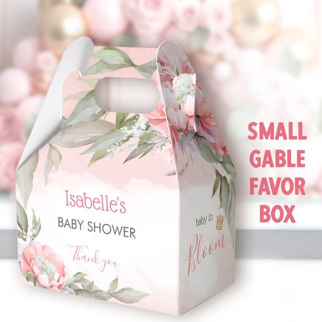 Caja Para Regalos Baby In Bloom Chica Rosa Baby Shower Gable (Baby In Bloom Pink Small Favor Boxes - You can choose from 3 sizes of these gable favor Boxes)
