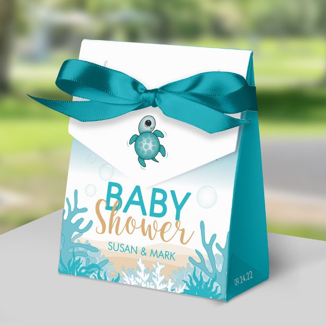 Caja Para Regalos Baby Sea Turtle Tema Baby Shower Favor Box (Blue Ribbon is not included)