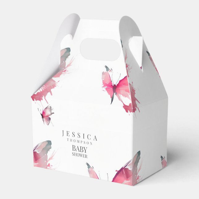 Caja Para Regalos Baby Shower blanco de mariposas rosadas (Front Side)