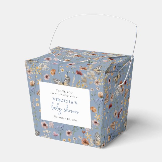 Caja Para Regalos Baby Shower Blue Boho Wildflower (Front Side)