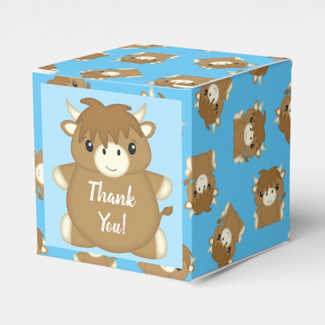Caja Para Regalos Baby Shower Blue de vaca Highland de Escocia (Costado Anverso)