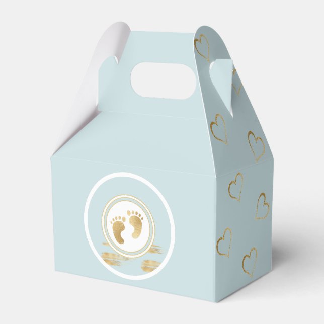 Caja Para Regalos Baby Shower Blue Gold Hearts Favor Box (Front Side)