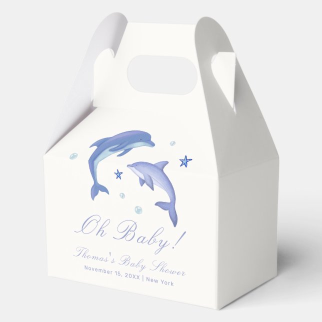 Caja Para Regalos Baby Shower Blue Modern Summer Dolphin Stars (Anverso)