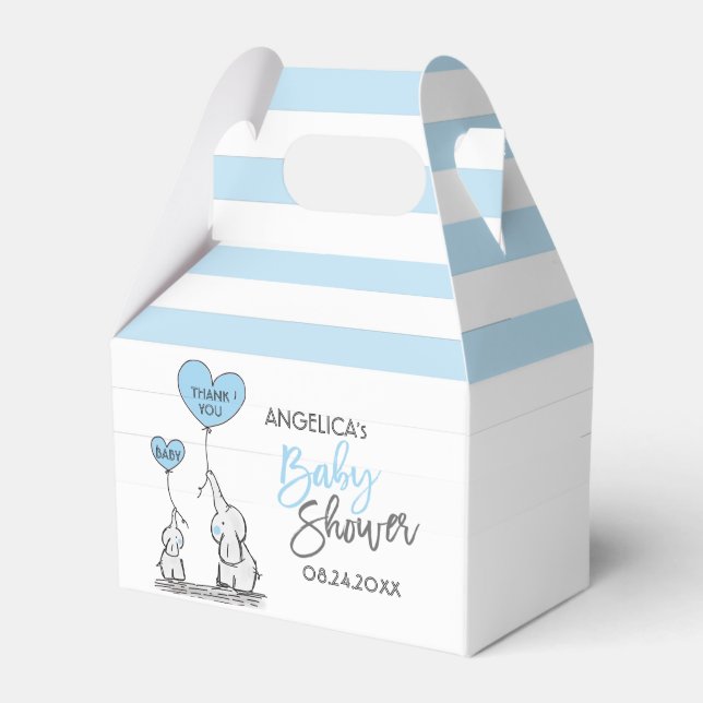 Caja Para Regalos Baby Shower Blue White Elephant Boy (Front Side)
