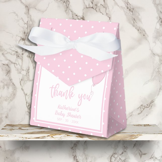 Caja Para Regalos Baby Shower BOHO Baby Girl Pastel Pink (Pink Polka Dot Baby Shower Favor Box with Bow, Baby Shower Details, Thank You.)