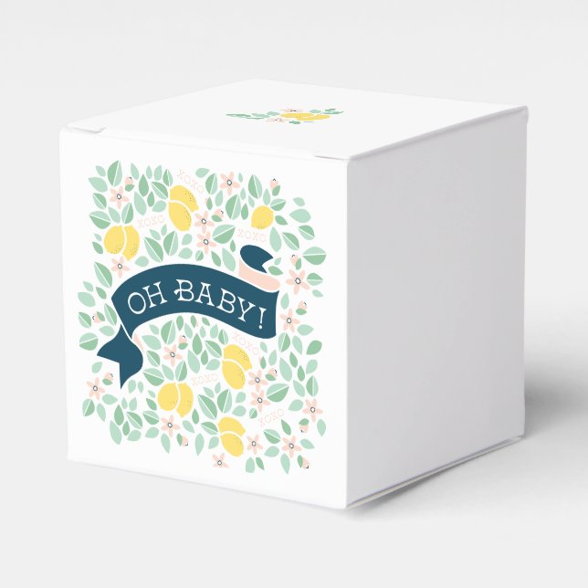 Caja Para Regalos Baby Shower botánico amarillo limón lindo (Costado Anverso)