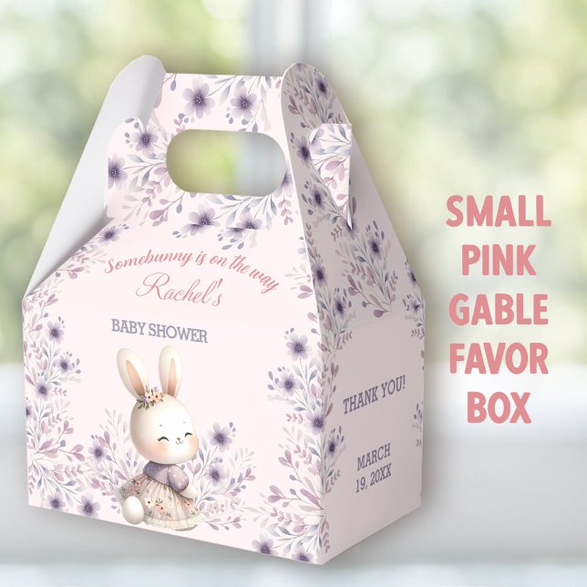 Caja Para Regalos Baby Shower Chica Bunny Pink Purple Floral Spring (Easter Bunny pink small Gable Favor Boxes - You can choose from 3 sizes of these gable favor boxes.)