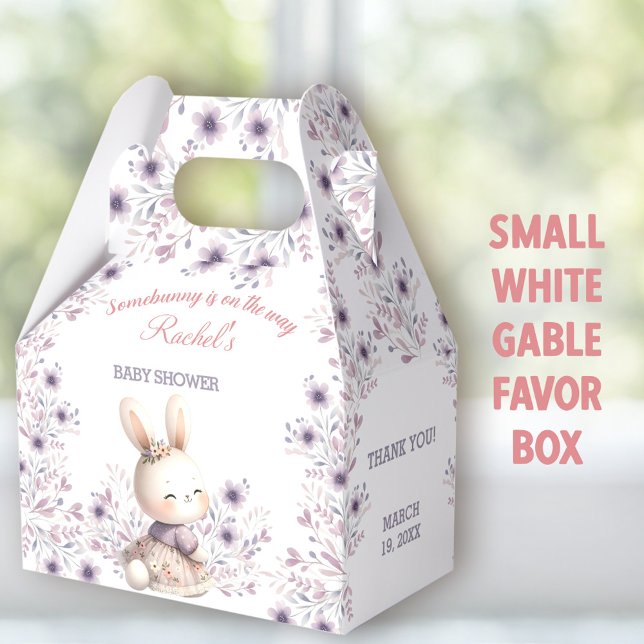 Caja Para Regalos Baby Shower Chica Bunny Purple White Floral Spring (Easter Bunny white small Gable Favor Boxes - You can choose from 3 sizes of these gable favor boxes.)