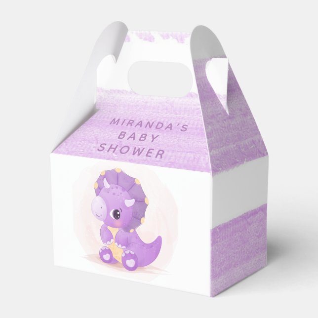 Caja Para Regalos Baby Shower Chica de Dinosaurios Cute Purple (Front Side)