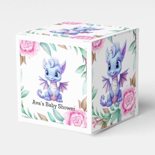 Caja Para Regalos Baby Shower, Chica de peones de dragones morados y (Costado Anverso)