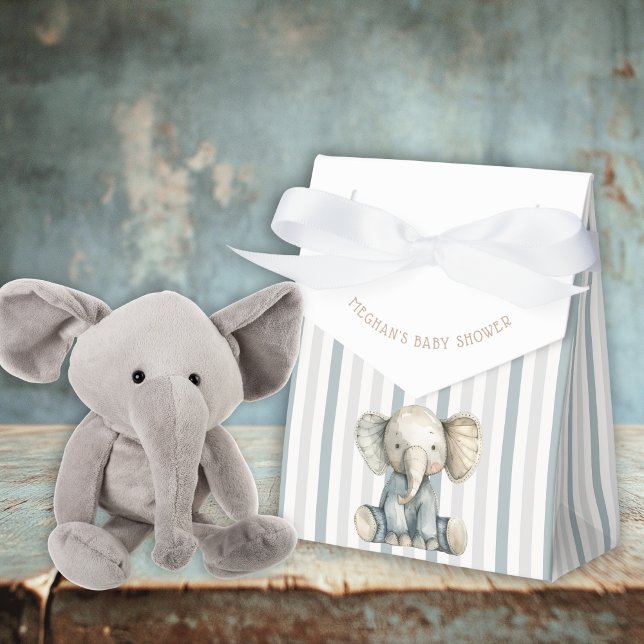 Caja Para Regalos Baby Shower con tira azul elefante (Elephant Blue Striped Baby Shower Favor Boxes)