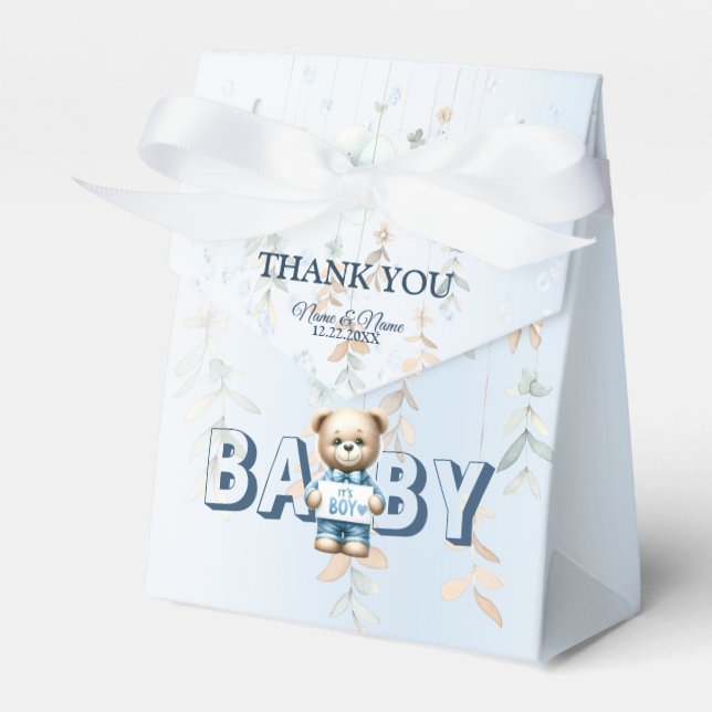 Caja Para Regalos Baby Shower Cute Teddy Bear Floral Azul Bella (Front Side)