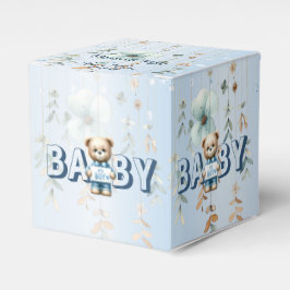 Caja Para Regalos Baby Shower Cute Teddy Bear Floral Azul Bella