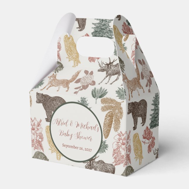 Caja Para Regalos Baby Shower de animales de Woodland de época (Front Side)