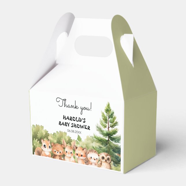 Caja Para Regalos Baby Shower de animales Woodland Green Sage (Front Side)