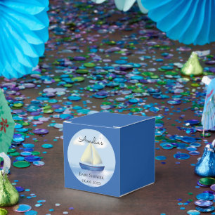 Caja Para Regalos Baby Shower de barco de vela azul personalizado