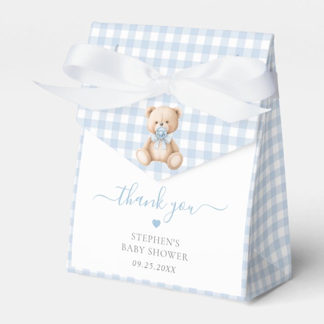 Caja Para Regalos Baby Shower de Blue Gingham Teddy Bear (Front Side)